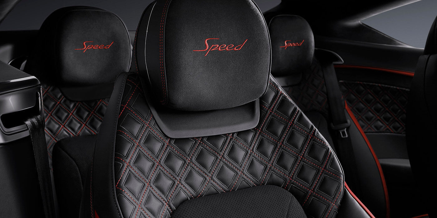 Bentley Bucuresti Bentley Continental GT Speed coupe seat close up in Beluga black and Hotspur red hide