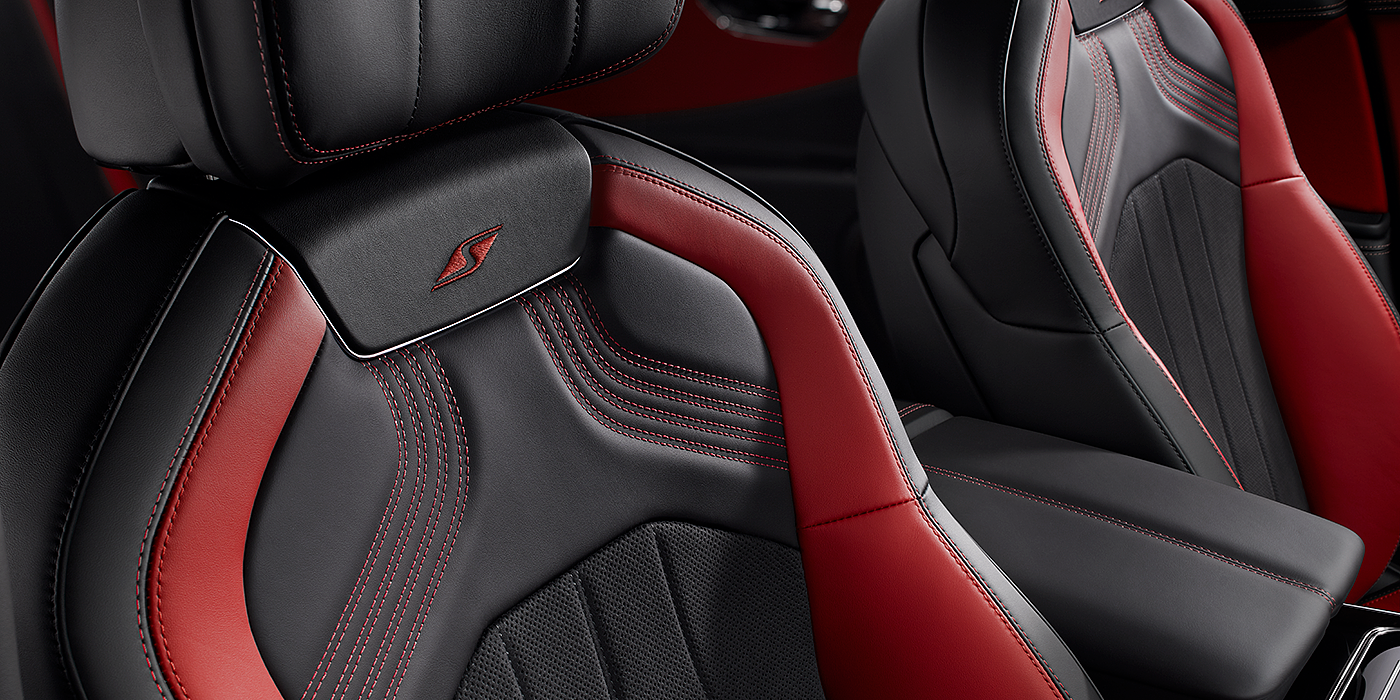 Bentley Bucuresti Bentley Flying Spur S seat in Beluga black and \hotspur red hide with S emblem stitching