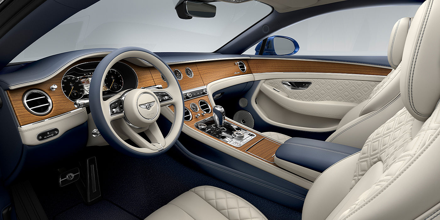 Bentley Bucuresti Bentley Continental GT Azure coupe front interior in Imperial Blue and linen hide