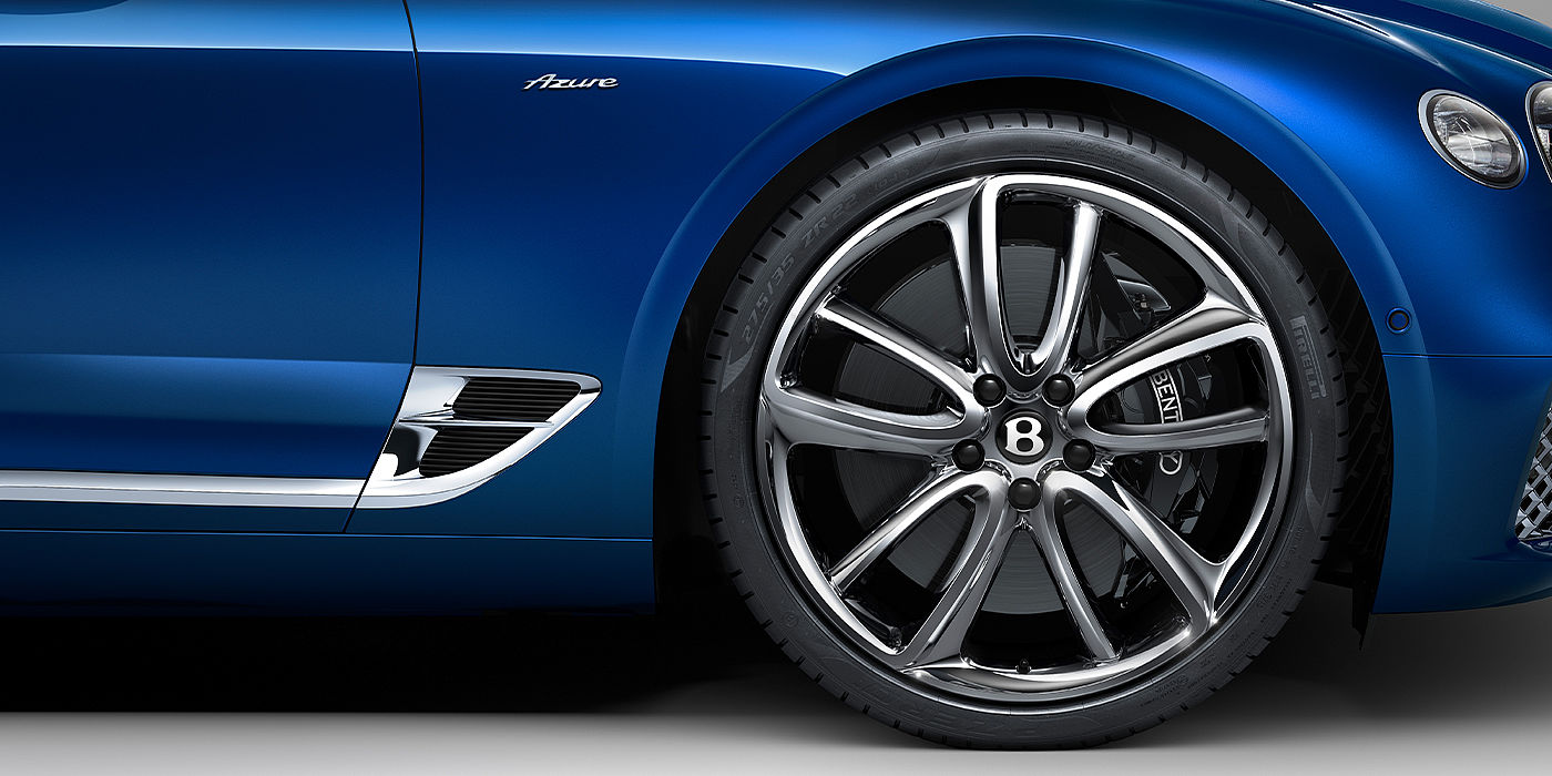Bentley Bucuresti Bentley Continental GT Azure coupe in Sequin Blue paint side close up with Azure badge