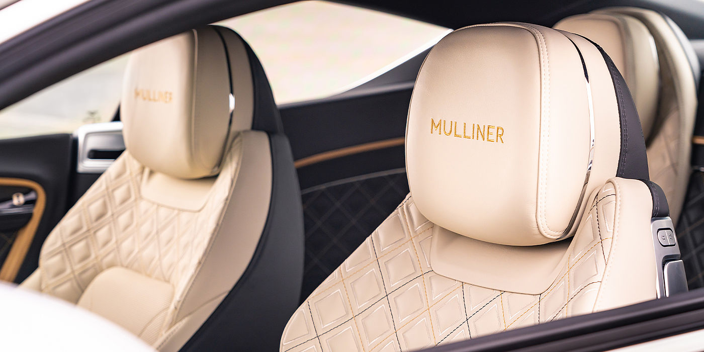 Bentley Bucuresti Bentley Continental GT Mulliner coupe seat detail in Beluga black and Linen hide
