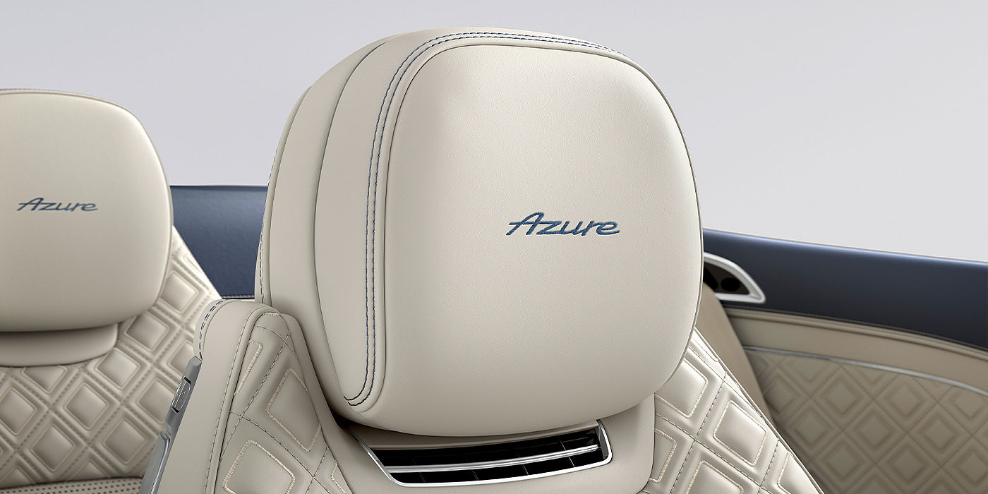 Bentley Bucuresti Bentley Continental GTC Azure convertible seat detail in Linen hide with Azure emblem