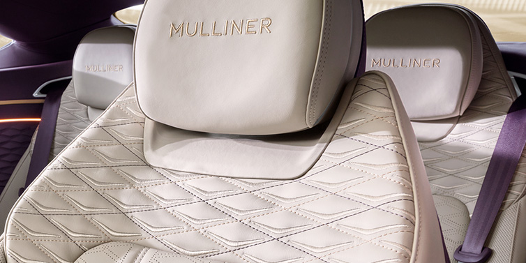 Bentley Bucuresti Bentley Continental GT Mulliner coupe seat detail in Linen leather with Mulliner Diamond in Diamond quilting and Mulliner embroidered seat emblem